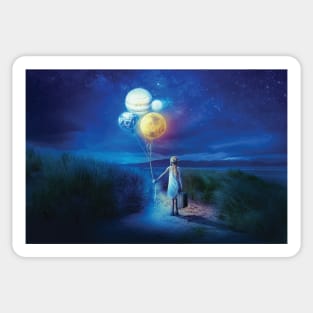 Girl With Balloon Planets Sticker